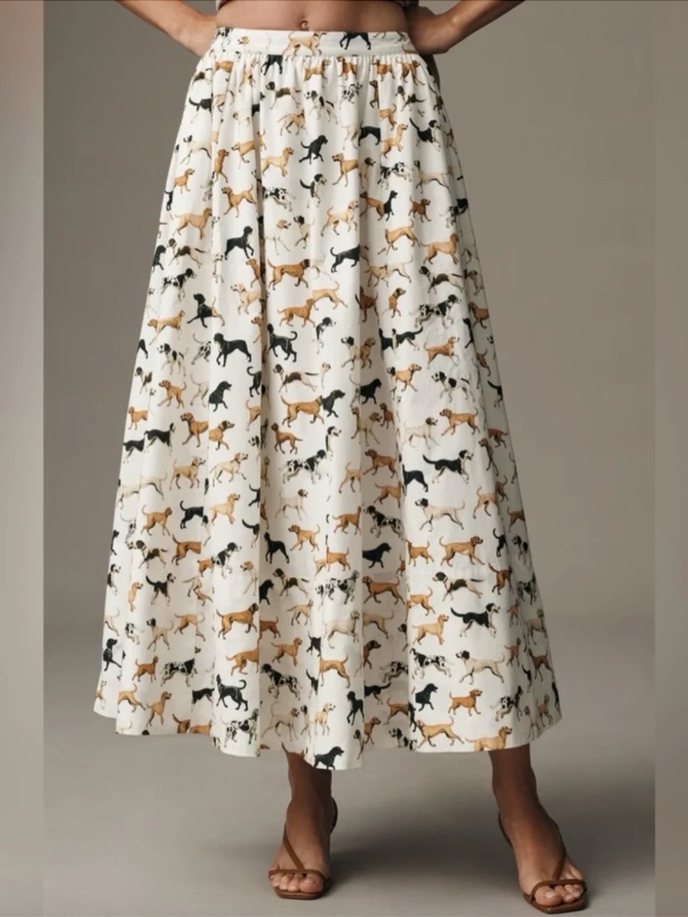 Anthropologie Maeve The Jacie Poplin Maxi Skirt Dog Print